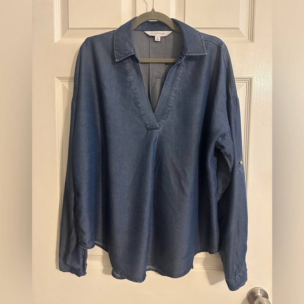 Madison Blue/Navy Jean Hi/Low Blouse